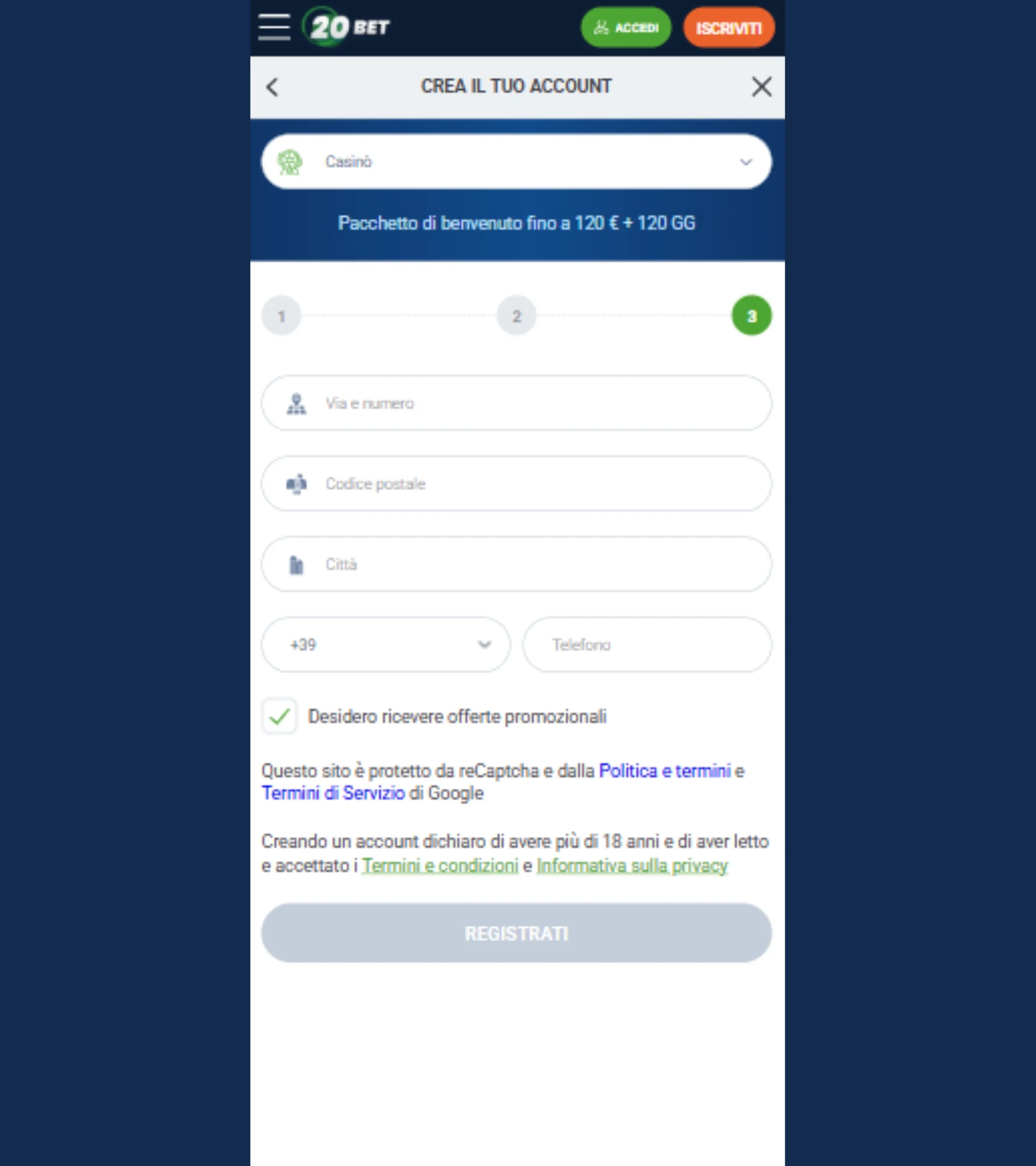 4 inserite dati di contatto richiesti
