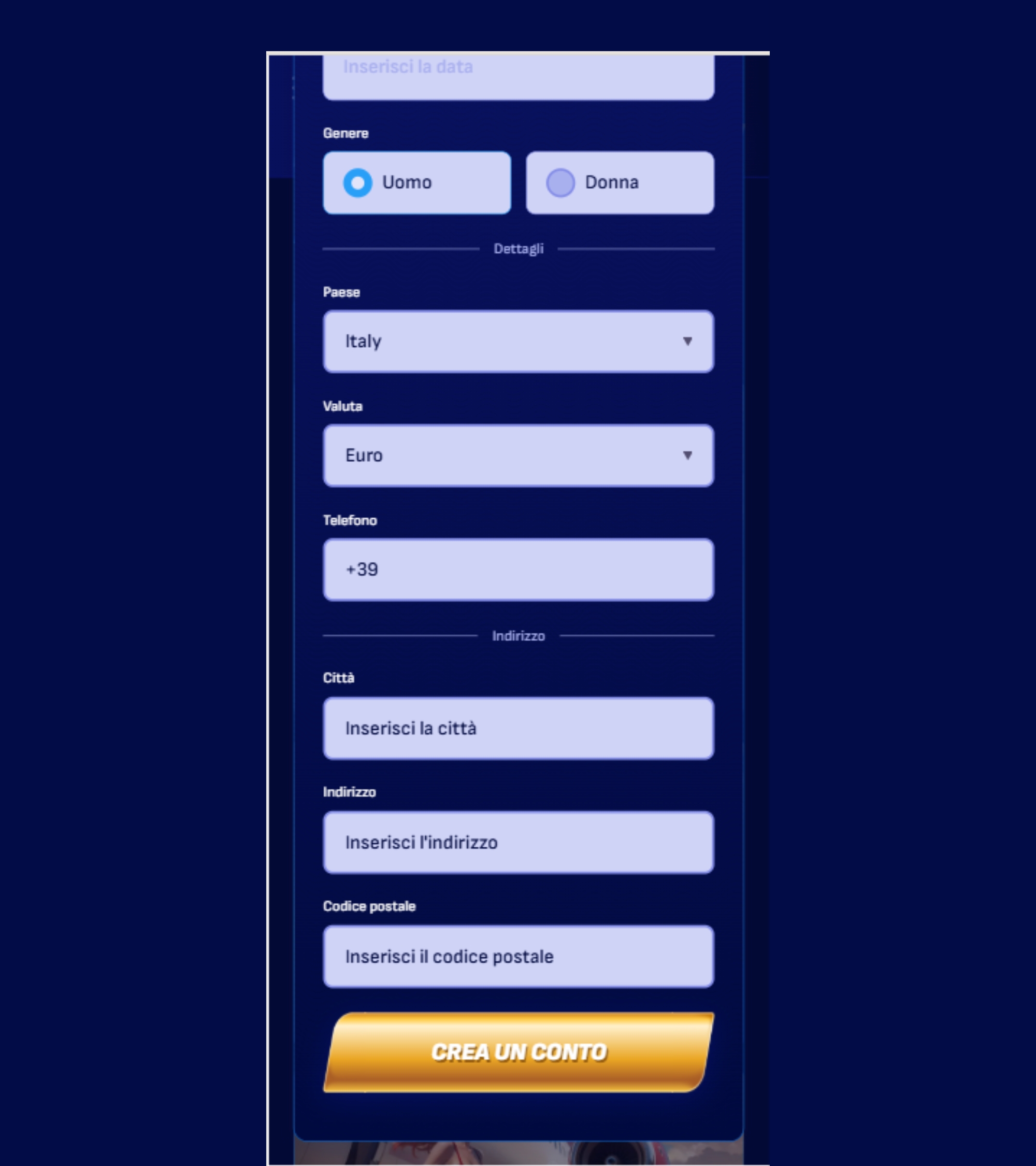Inserisci data di nascita