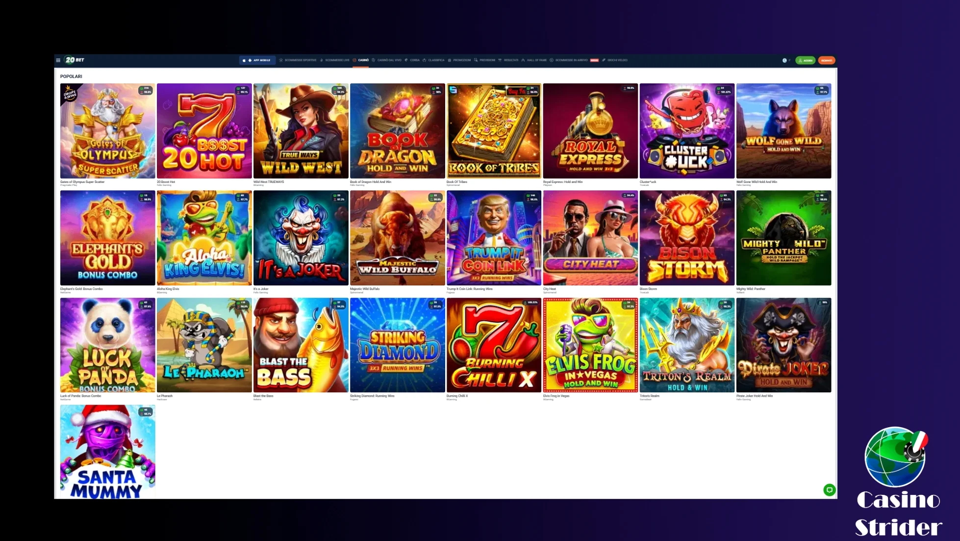 giochi popolari su 20bet casino