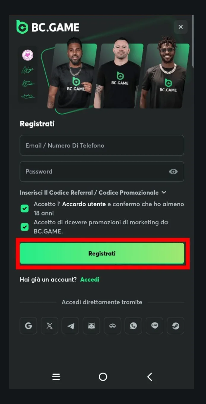 Conferma la registrazione