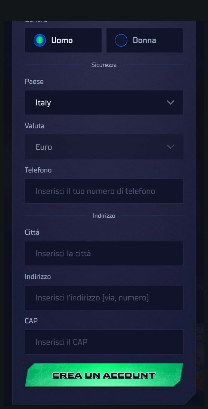 Crea un account