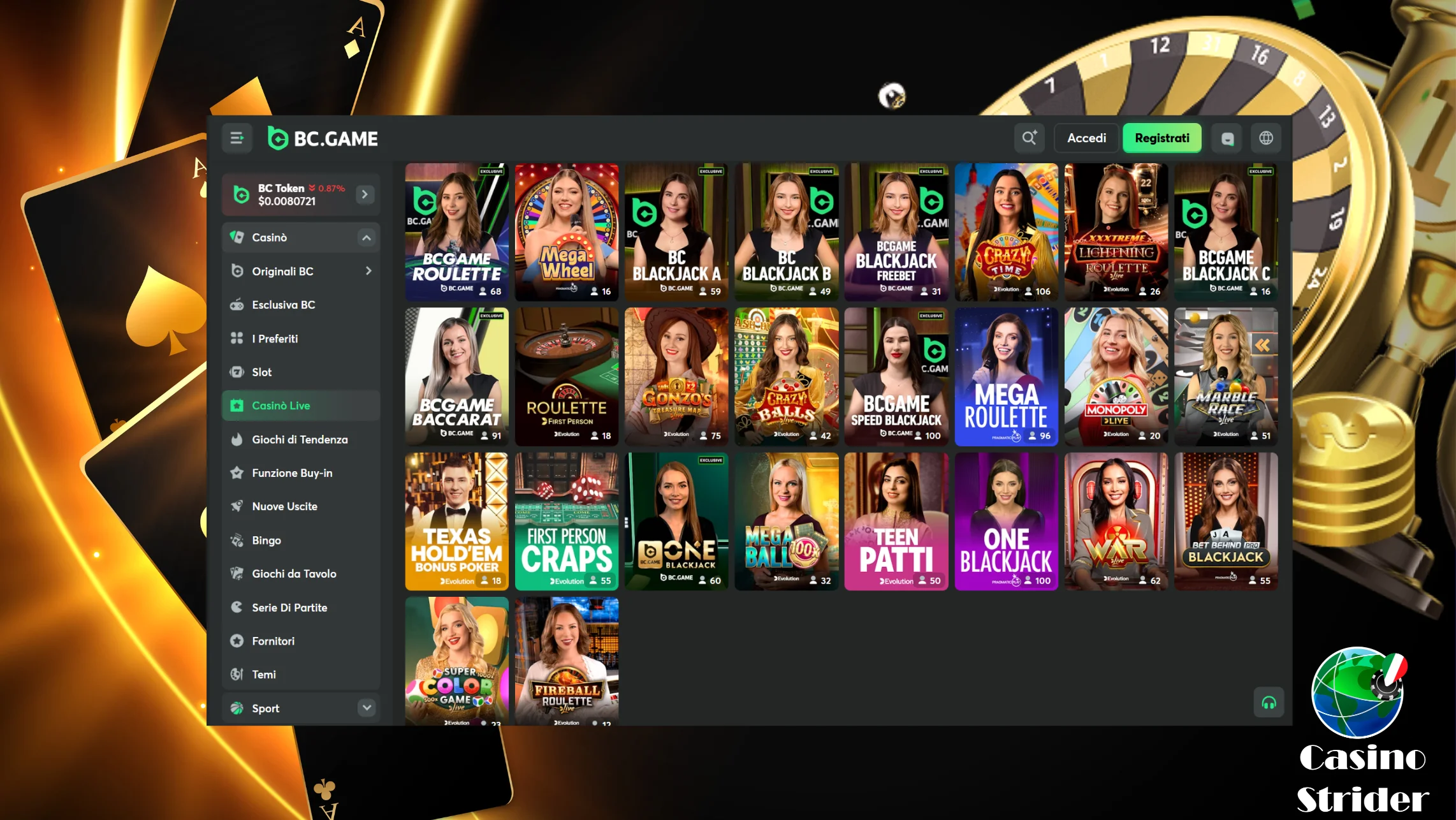 Giochi da casinò con croupier dal vivo