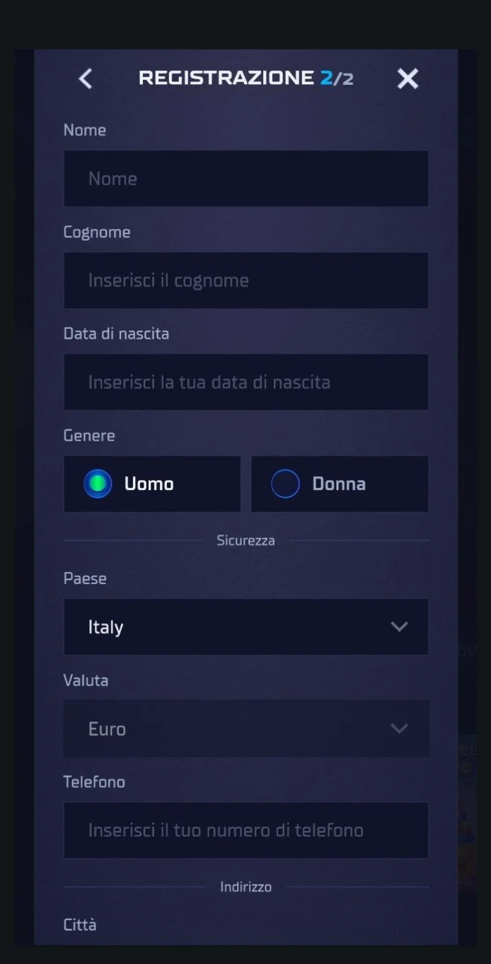 Inserite dettagli personali