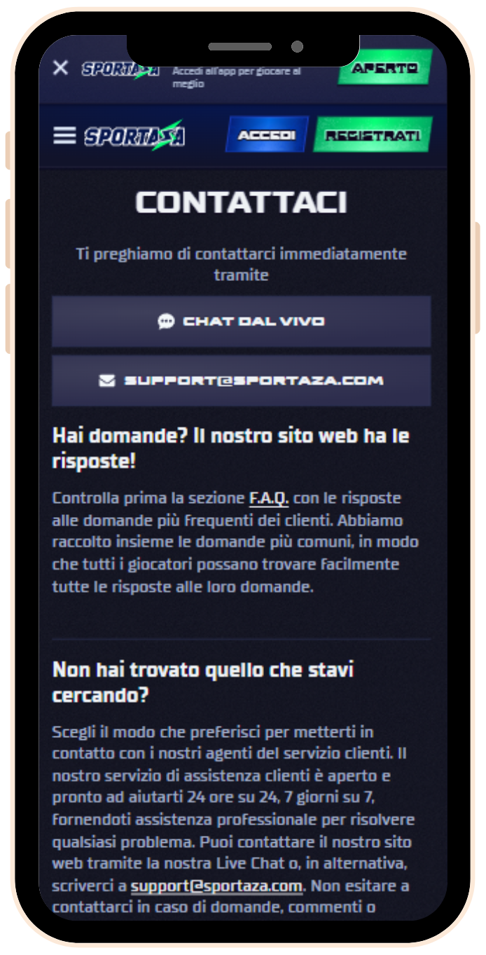 Supporto clienti su Sportaza