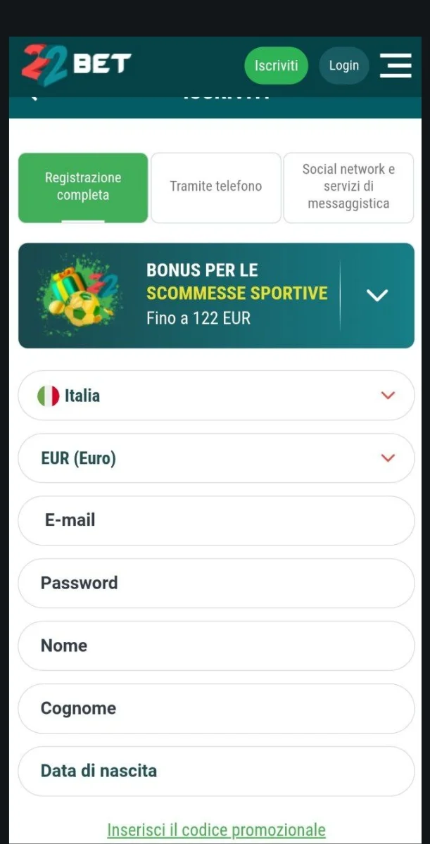 Clicca su Registrati o Sign Up