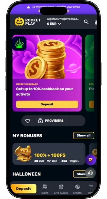 App mobile RocketPlay in Italia