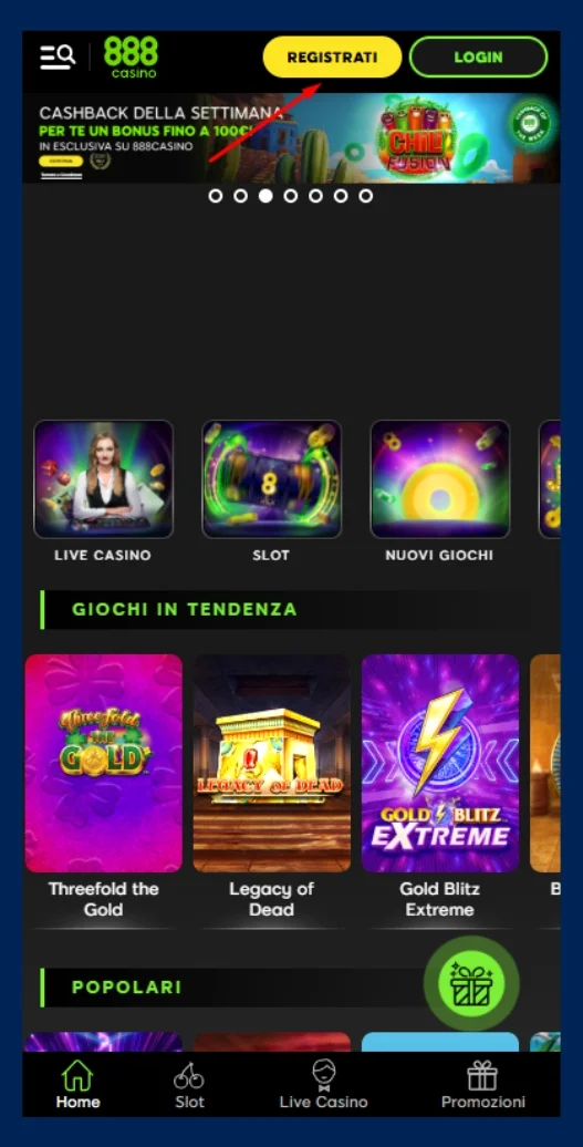 Avvia la registrazione 888 casino