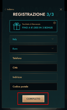 Completa la registrazione