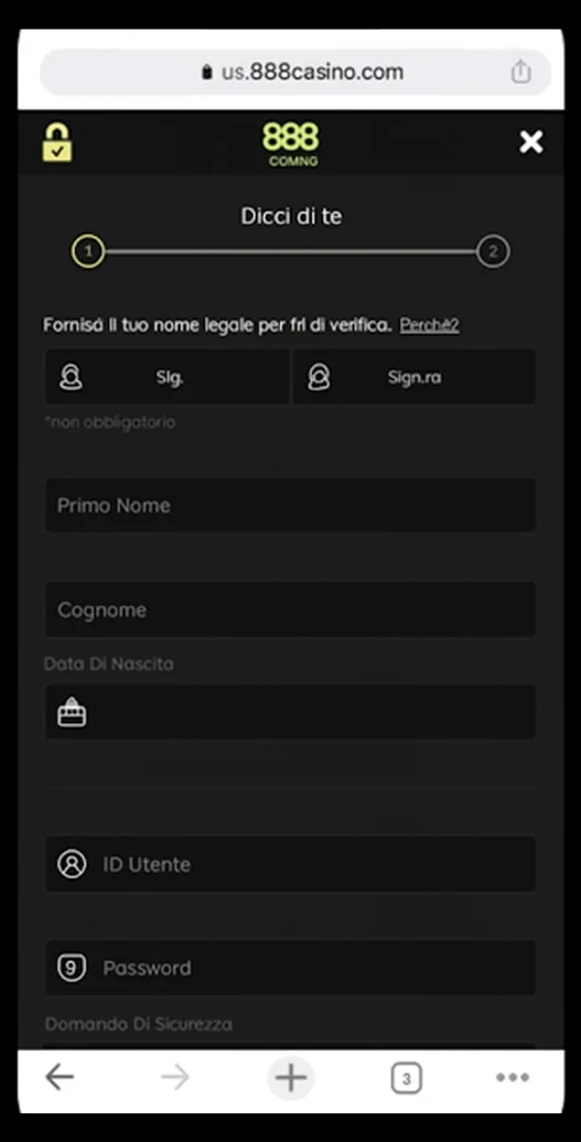 Concludi la registrazione 888 casino