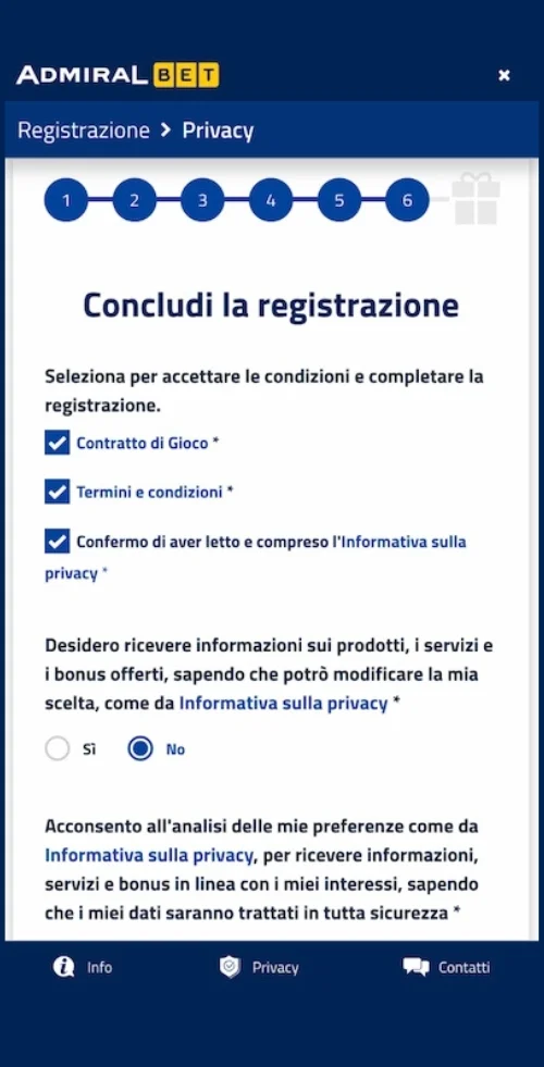 Concludi la registrazione