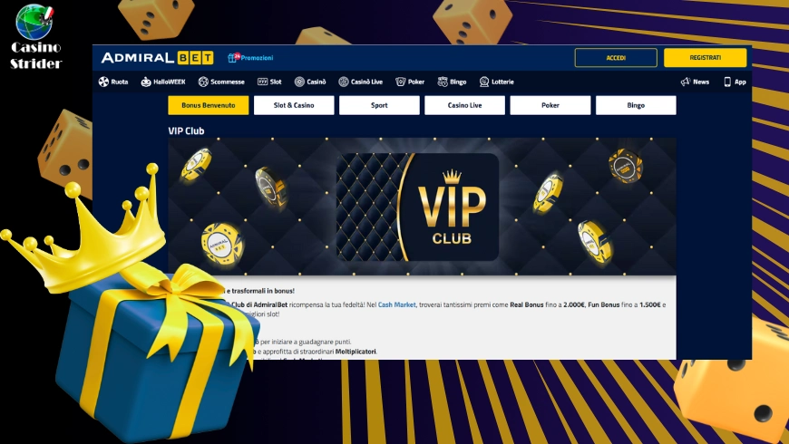 Programma fedeltà e vantaggi VIP AdmiralBet Casino