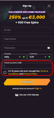 Usa codici promozione se serve