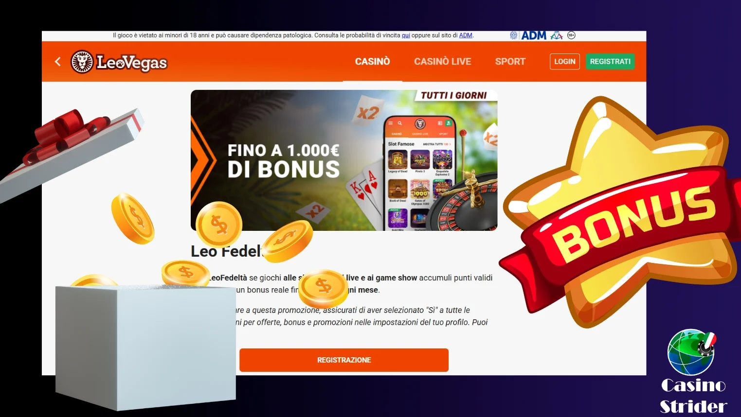 Bonus di deposito casino minimo 2 euro 