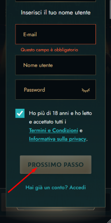 Inserisci i dati dell’account