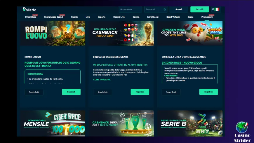 Bonus e promozioni regolari di Rolletto

