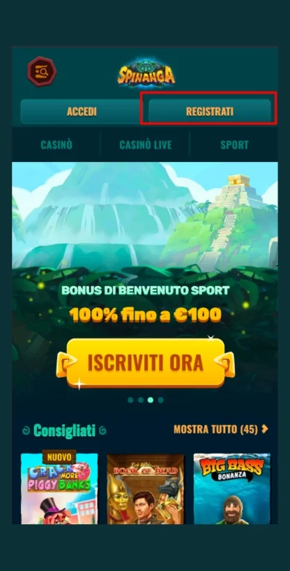 Clicca su Registrati