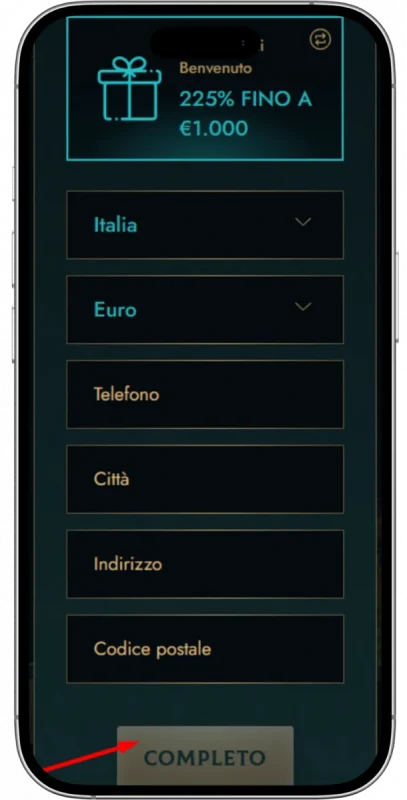 Indica indirizzo e valuta