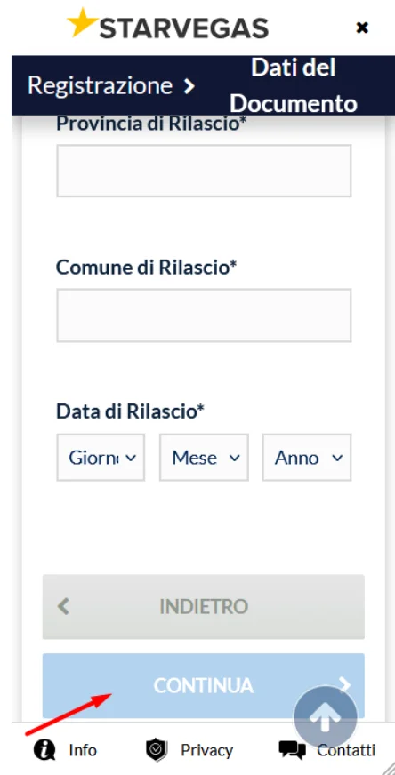Inserimento dati personali
