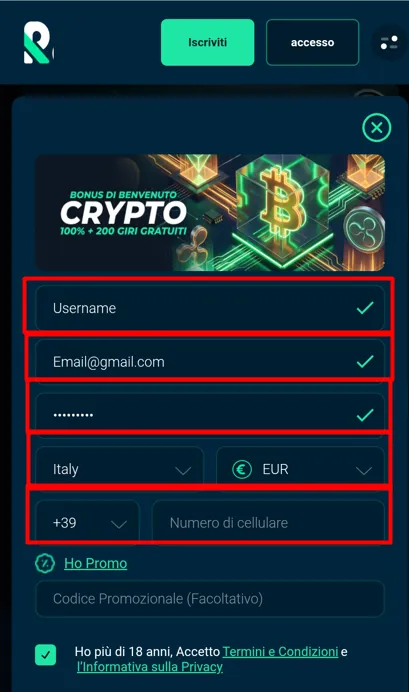 Inserisci i tuoi dati