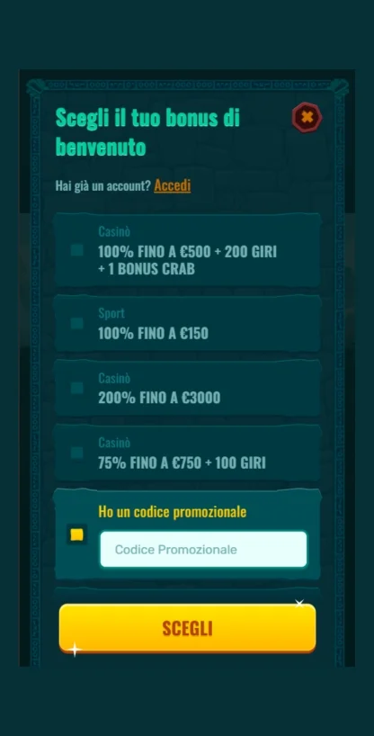 Inserisci il codice bonus