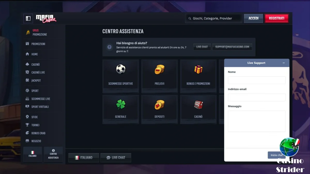 Assistenza clienti del casinò Mafia