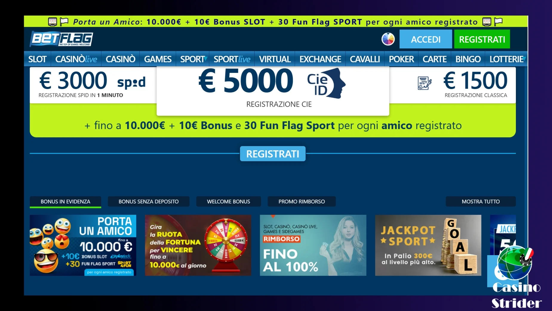 Bonus nei casinò online con registrazione CIE