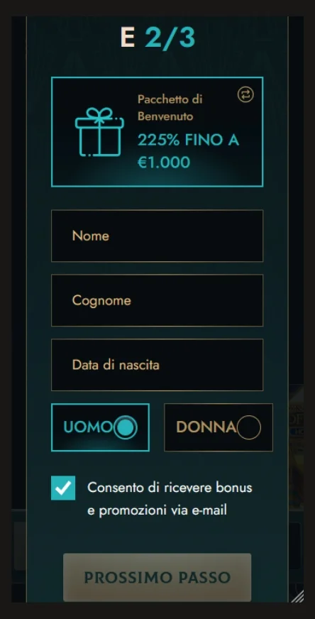 Completa i dati personali