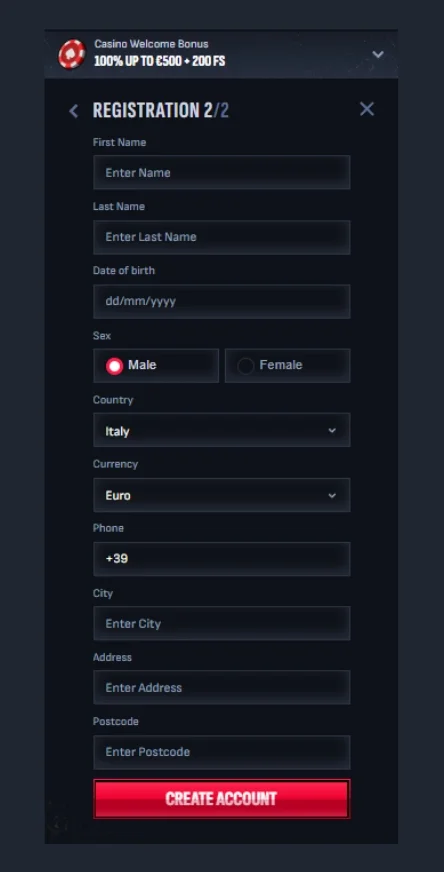 Completa il secondo step della registrazione