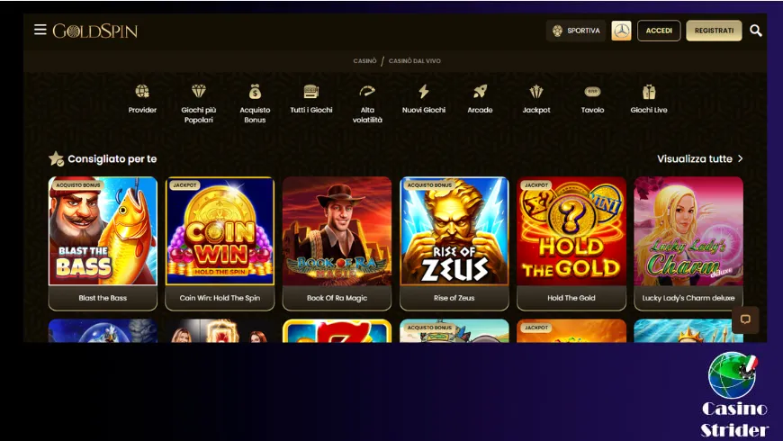 Giochi GoldSpin – Slot, Tavoli, Jackpot e Categorie