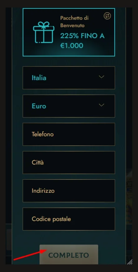 Indica indirizzo e valuta