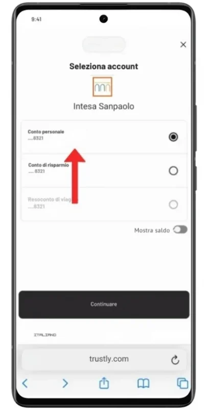 scegli il conto bancario