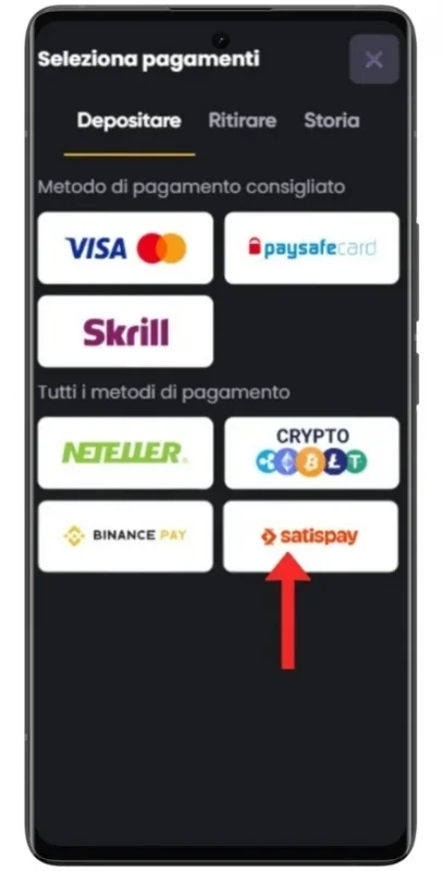 Scegli il metodo di pagamento