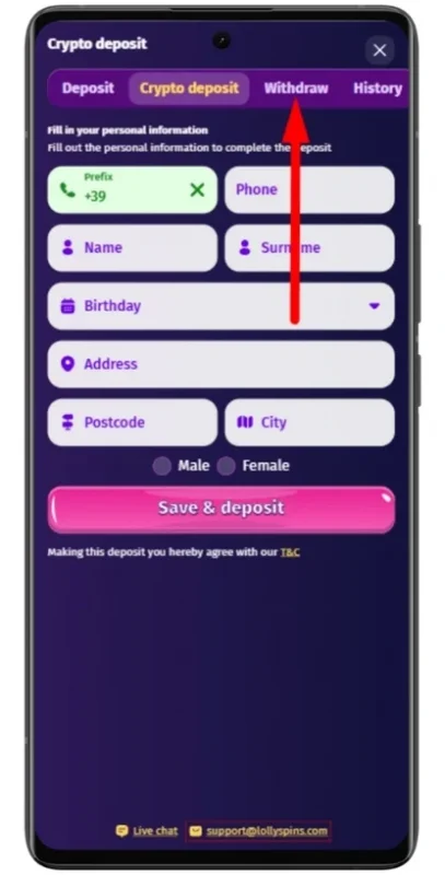 seleziona trustly come metodo di prelievo