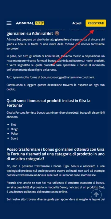 Clicca su Registrati