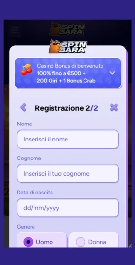 Completa i dati personali