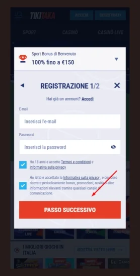 Inserisci email e password