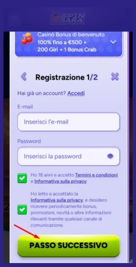 Inserisci email e password