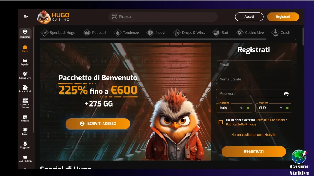 Panoramica su Hugo Casinò Online