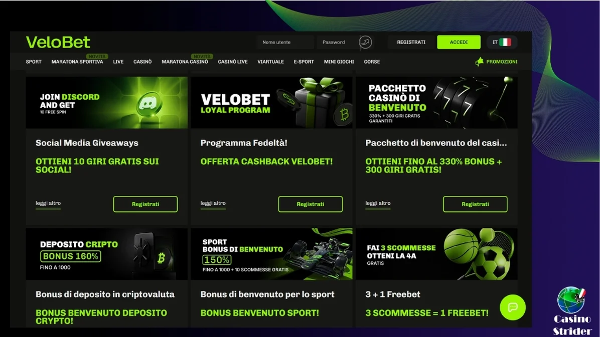 Promozioni e Bonus di Casino Velobet