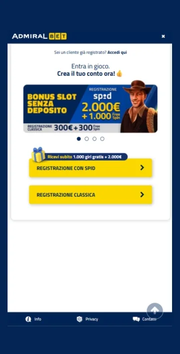 Scegli il tipo di registrazione