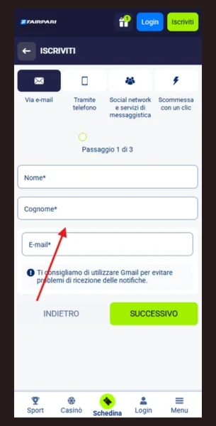 FairPari inserite nome e indirizzo e-mail