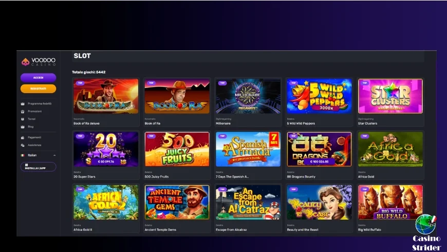 Giochi disponibili Voodoo Casino