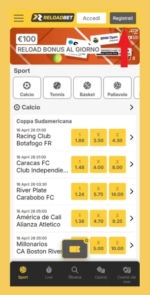 ReloadBet accedi al modulo di registrazione