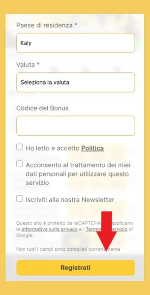ReloadBet create il vostro account