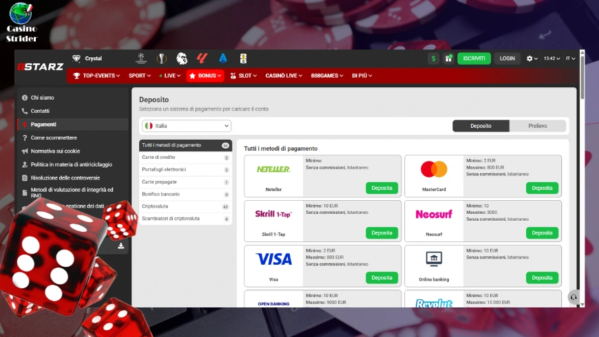 Depositi e prelievi su 888Starz